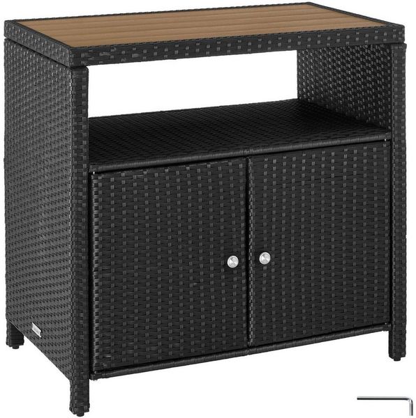 tectake Geräteschrank Rattan WPC-Schrank - wetterfeste WPC-Lamellen (GartenschrankMontagematerialMontageanleitung, 1-St, 1 St) fein geflochtenes Polyrattan