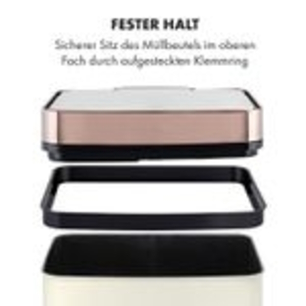 Klarstein Royal Trash Sensor-Mülleimer, 72 L Volumen in 4 Behältern, Restmüll & Recycling-Abfälle: 43 & 2 x 12,5 L, Bio-Eimer mit Deckel: 4 L, automatisches Öffnen und Schließen, roségold Bild 9