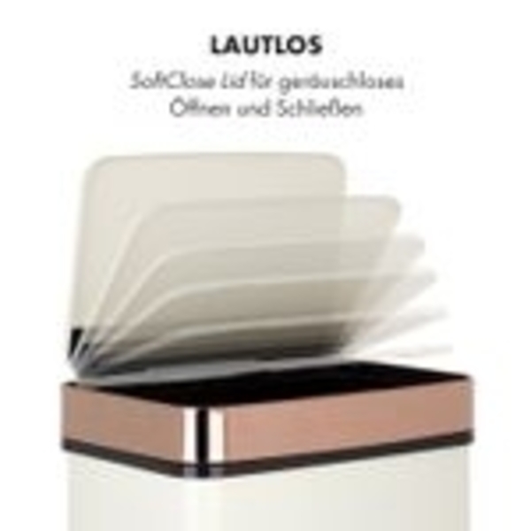 Klarstein Royal Trash Sensor-Mülleimer, 72 L Volumen in 4 Behältern, Restmüll & Recycling-Abfälle: 43 & 2 x 12,5 L, Bio-Eimer mit Deckel: 4 L, automatisches Öffnen und Schließen, roségold Bild 10