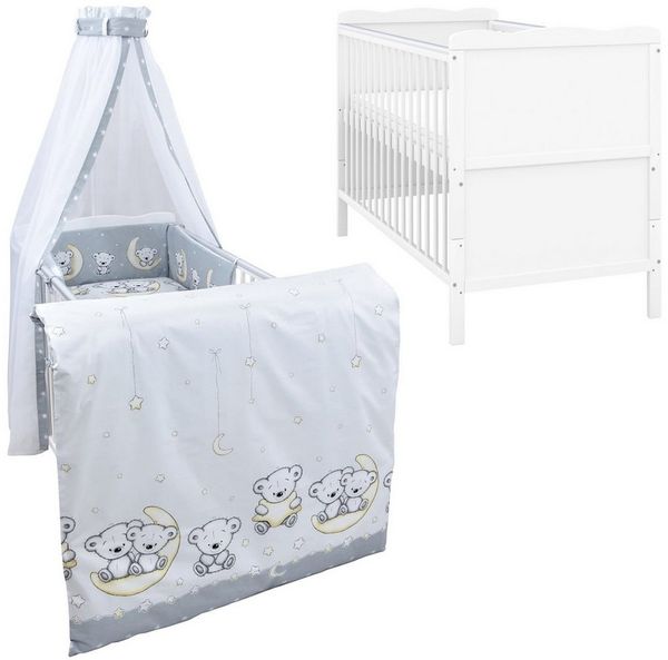 Baby-Delux Komplettbett Babybett Max Komplettset, 10-tlg, Kinderbett 60x120 cm weiß, Bettset verschiedene Designs