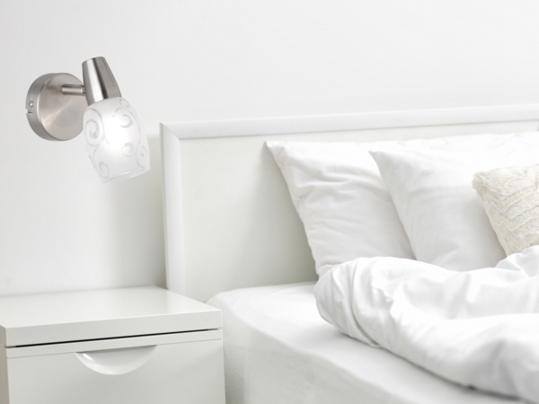 LED Wandstrahler dimmbar, Silber matt mit Dekorglas satiniert, Breite 8cm