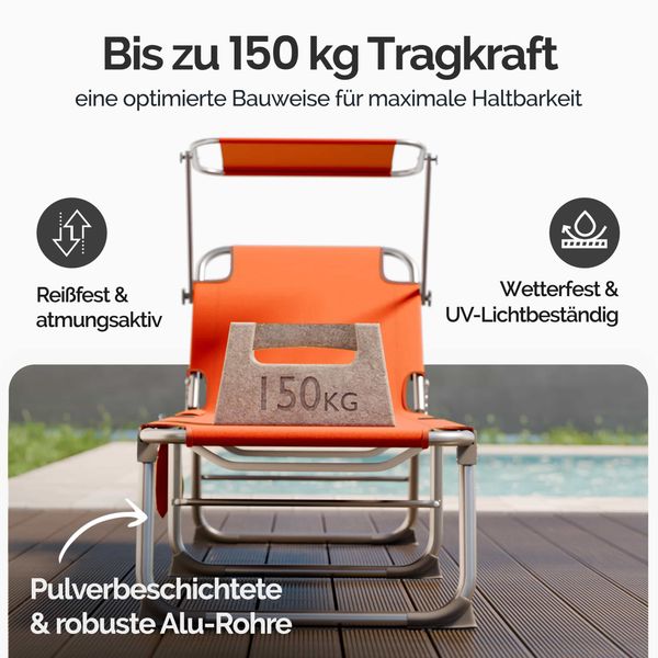 CASARIA® Alu Sonnenliege Klappbar Wetterfest Gartenliege mit Dach Liegestuhl Orange Bild 6