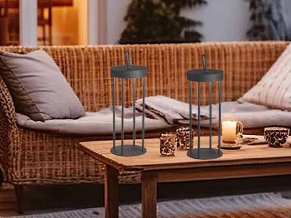 2er SET Outdoor Tischlampen 36cm Schwarz ohne Strom mit Akku & USB Kabel