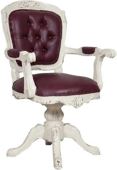Biscottini Drehbarer Sessel – 65 x 55 x 105 cm – Massivholz Mahagoni – Finish in Antik-Weiß – Schlafzimmer – Wohnzimmer