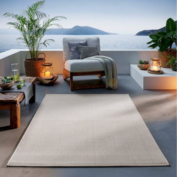 TaCa Home Teppich Outdoor & Indoor Teppich, rechteckig, Höhe: 7 mm, Terrasse Balkon Garten Wohnzimmer Bad Küche, Creme - 120 x 160 cm