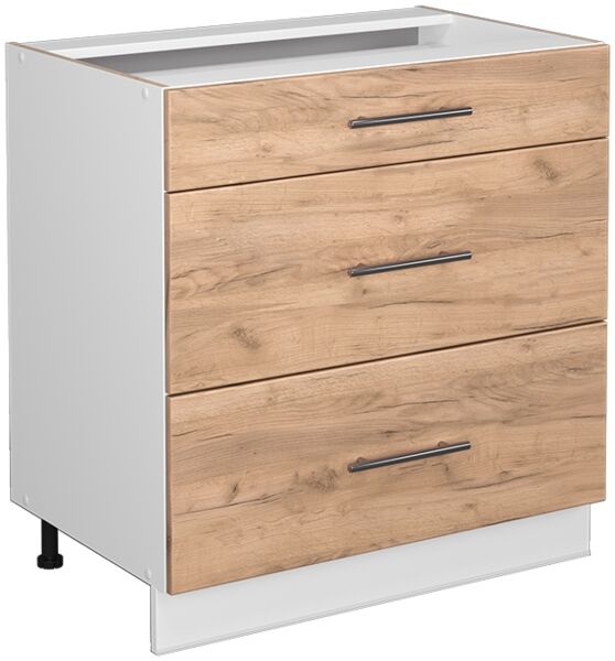 Küchenunterschrank Fame-Line Goldkraft Eiche 80 cm mit 3 Schubladen, ohne Arbeitsplatte Vicco
