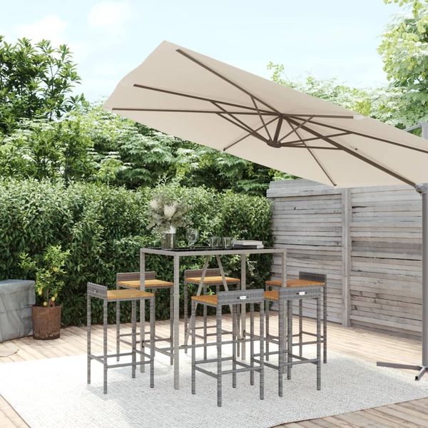 vidaXL 7-tlg. Gartenbar-Set Grau Poly Rattan & Massivholz Akazie 3187679