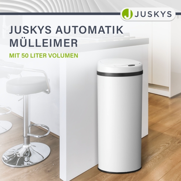 Juskys Mülleimer mit Bewegungssensor, wasserdicht, Weiß, 50 Liter Bild 8