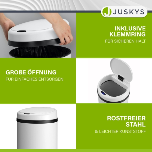 Juskys Mülleimer mit Bewegungssensor, wasserdicht, Weiß, 50 Liter Bild 4
