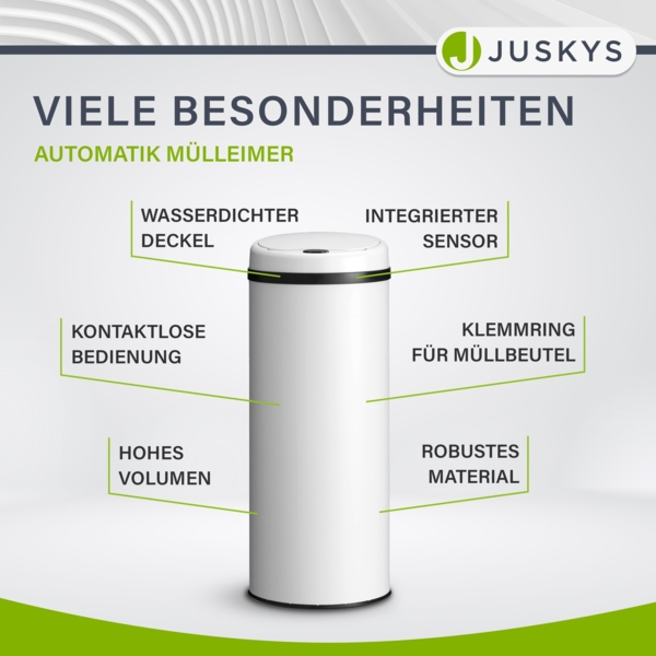 Juskys Mülleimer mit Bewegungssensor, wasserdicht, Weiß, 50 Liter Bild 7