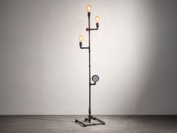 LED Stehlampe 3-flammig Wasserrohr Optik in Grau antik, Höhe 159cm