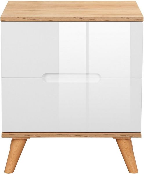 andas Nachtschrank Lund Nachttisch Beistellschrank Kommode mit Hochglanzfronten Nachtkommode mit 2 Schubladen Bestseller im skandinavischem Design