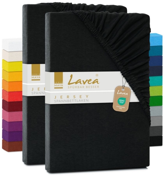 Lavea Spannbettlaken Maya, in Gr. 60x140, 90x200, 120x200, 140x200, 180x200 oder 200x220 cm, Baumwolle, Gummizug: rundum, (2 Stück), Jersey Spannbetttuch für Topper, Boxspring- und Wasserbetten