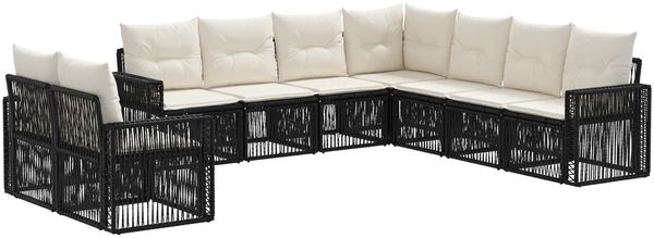 vidaXL Gartensofa-set 9 pcs Schwarz und Cremeweiß Poly-Rattan 3435163