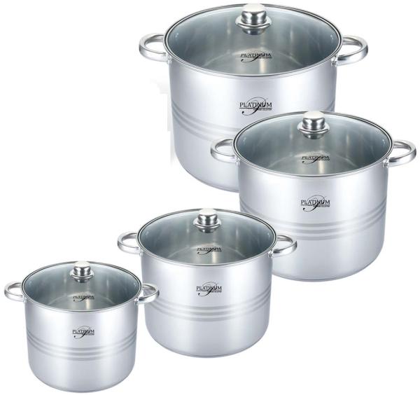 8 tlg Edelstahl Kochtopfset Induktion 16/18/20/24cm Kochtopf Töpfe Topf Deckel Universalkochset Topf Gastronomie