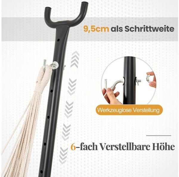 COSTWAY Hängesessel, mit Gestell, 6-fach verstellbarer Höhe, Seitentasche