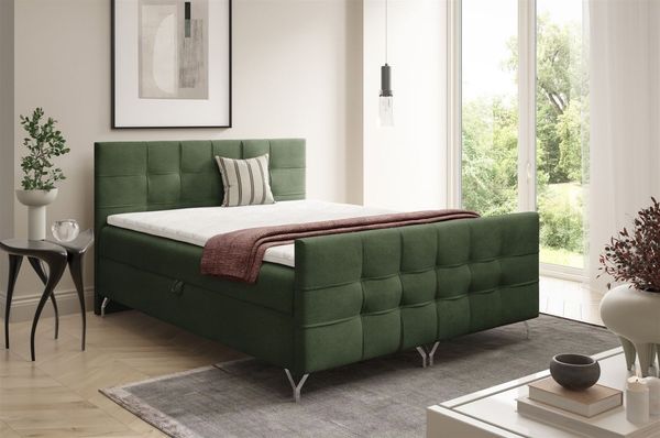 Boxspringbett Schlafzimmerbett PERLA 140x200cm Stoff Coral Grün