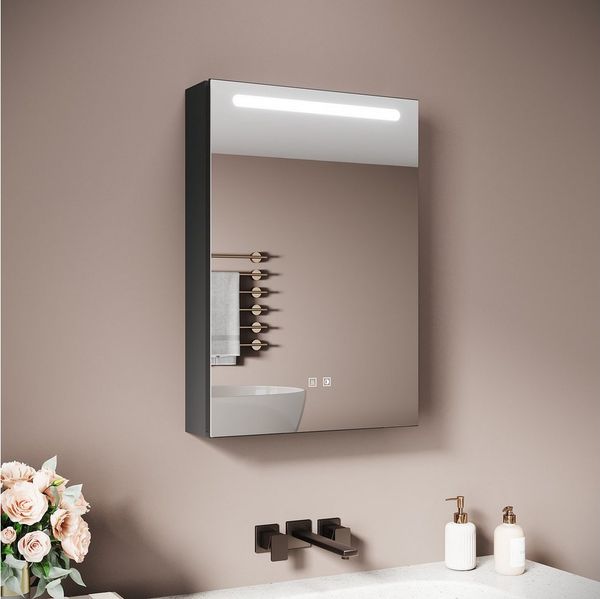 SONNI Spiegelschrank Badezimmerspiegelschrank, Spiegelschrank Badezimmer mit LED-Spiegel mit Beleuchtung, Anti-Beschlag & Steckdose, Licht in 3 Farbtemperaturen