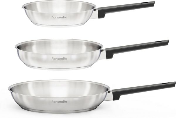 Hanseatic Pfannen-Set SMART, Edelstahl 18/10 (Set, 3-tlg, 1x Pfanne Ø 20 cm, 24 cm und 28 cm), ohne Beschichtung, energiesparend, für alle Herdarten, inkl. Induktion