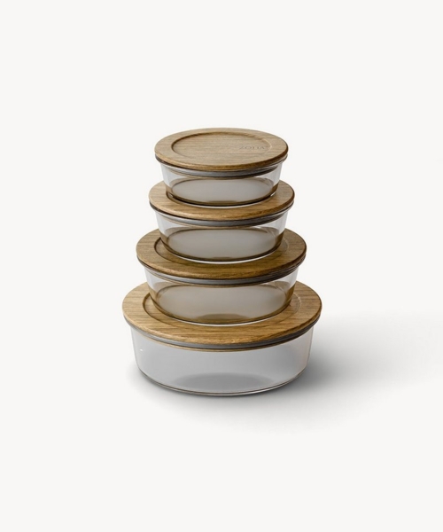 Zoha Frischhaltedose Vorratsdosen Glas mit Deckel - Set mit Akaziendeckel, (4-tlg, luftdicht), Mikrowellenfest, spülmaschiengeeignet und ofenfest ohne Deckel