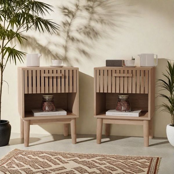 Simurq Nachttisch 2er Set, Nachtkommode mit Schubladen, Nightstand (2-St. Nachtschrank, Sofatisch für Wohnzimmer Schlafzimmer), 40 x 35 x 55 cm, Griffe aus Massivholz