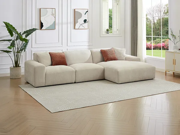 Vente-unique - TIRONO Sofa SamtStoff Beige - B 165 cm x H 80 cm x L 325 cm