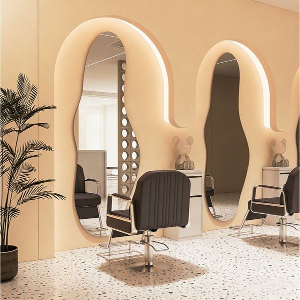 WDWRITTI Spiegel groß für Hotel Friseurladen Hairsalon Beauty Studio Wohnzimmer (Dekospiegel Friseurspiegel Ganzkörperspiegel mit / ohne LED Beleuchtung, 1-St, 180x80, 165x65, 165x60, 145x60 cm), Oval, Bogen, asymmetrisch, Frauenfigur, Wassertropfen, Re...