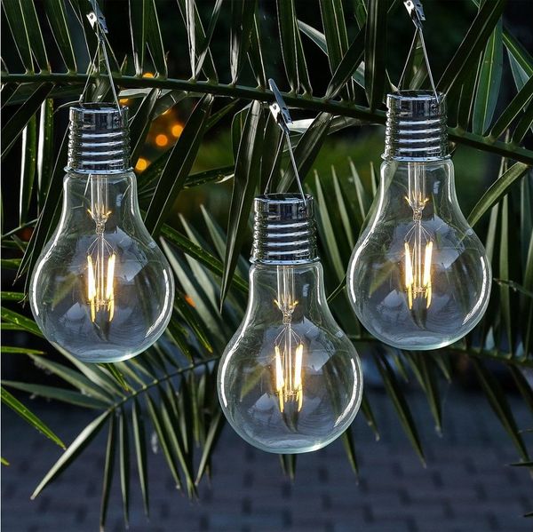 MARELIDA LED Solarleuchte LED Solar Glühbirne XL für Balkon Terrasse H: 18cm Sensor 3Stück, Filament Classic, warmweiß (2100K bis 3000K)