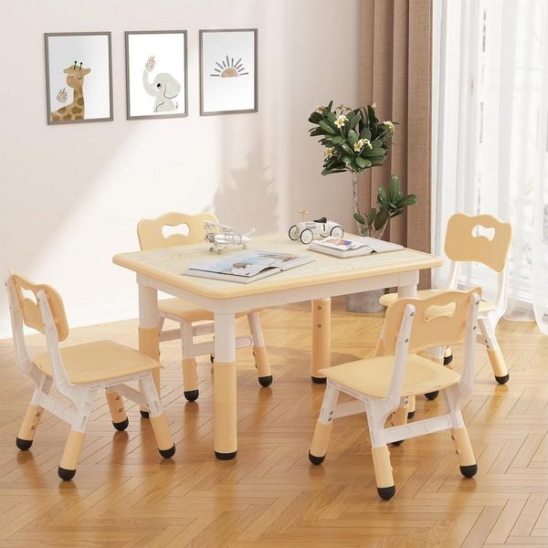 GarveeMore Kindersitzgruppe Kindertisch mit 4 Stühlen,80x60CM, (5-tlg), (5-tlg), Kindermöbel, Quadratischen Tisch Höhenverstellbar Plastik