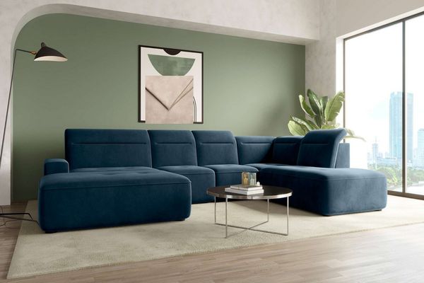 99rooms Wohnlandschaft Elvaro, Sofa, U-Form, Bezug aus Velours PALLADIUM, mit elektrischer Sitztiefenverstellung