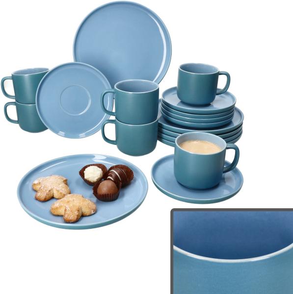 Ritzenhoff 18tlg Kaffeeservice Jasper Ozeanblau 6 Pers. Tasse Untertasse Teller