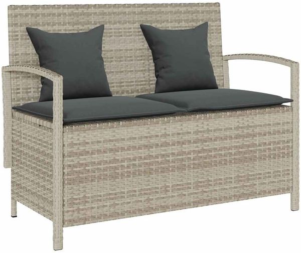 vidaXL Gartenbank mit Stauraum und Kissen Hellgrau Poly Rattan 4104216