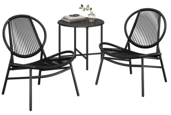 Balkonmöbel, 3er Set, Gartenmöbel-Set, aus PE-Polyrattan, Outdoor, mit Tisch, 2 Stühlen, für Terrasse, Garten, Balkon, tintenschwarz