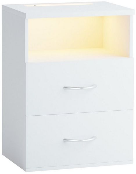 Casaria® Nachttisch Touch LED Beleuchtung 40 x 28 x 55 cm Dimmbar Holz 2 Schubladen Boxspringbett Schlafzimmer Wohnzimmer Beistelltisch Nachtschrank Weiß
