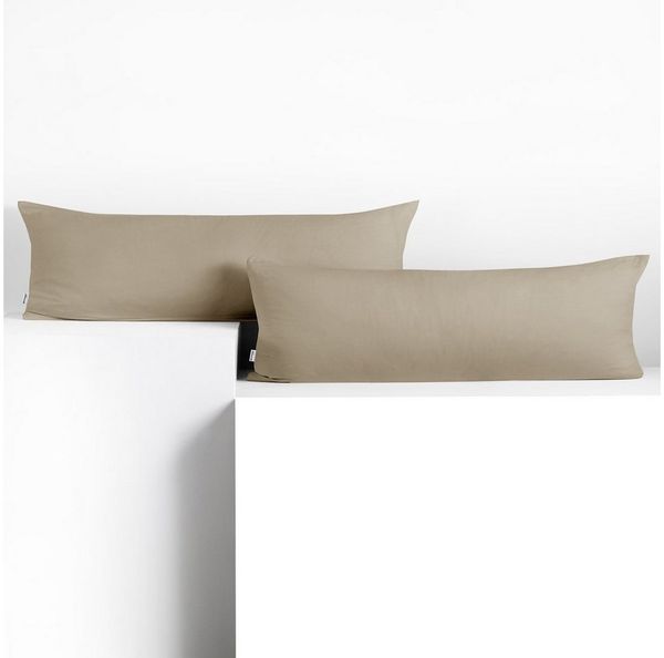 DecoKing 2 Kissenbezüge 20x120 cm Jersey Baumwolle Reißverschluss Cappuccino Amber