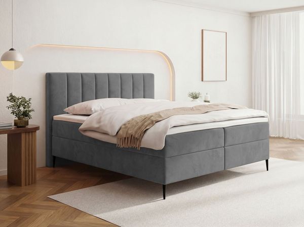 WFL GROUP Boxspringbett Allen mit Bettkasten, Boucle oder Samt, hohes Kopfteil & hohe Füße (erhältlich in 5 Größen: 120x200, 140x200, 160x200, 180x200, 200x200 cm), Doppelbett mit H4 Pocket Matratze, Foam Topper & Stauraum, Made in EU