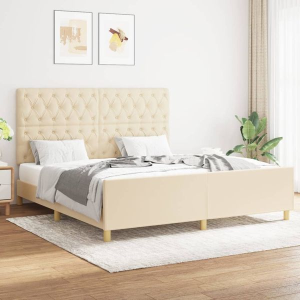 Doppelbett mit Kopfteil Stoff Creme 160x200 cm [3125313]