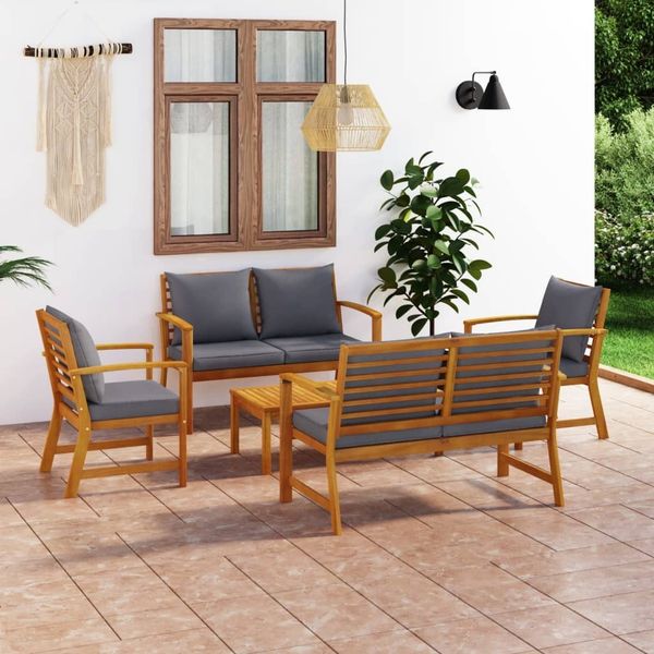 vidaXL 5-tlg. Garten-Lounge-Set mit Auflagen Massivholz Akazie 3057787