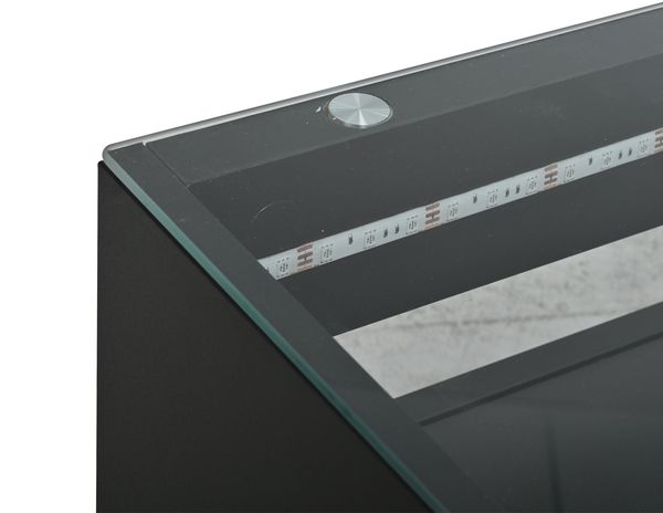 Couchtisch 70x70x35 cm mit 2 Schubladen, Glasplatte, LED und offenem Mittelfach, Schwarz Bild 10