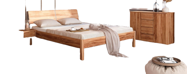 Bett Bento 9 aus Kernbuche massiv 180x200 cm mit Holzkopfteil und Holzbeinen