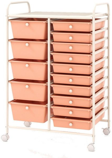 COSTWAY Rollcontainer, Bürocontainer mit 15 stapelbaren Schubladen & Rollen