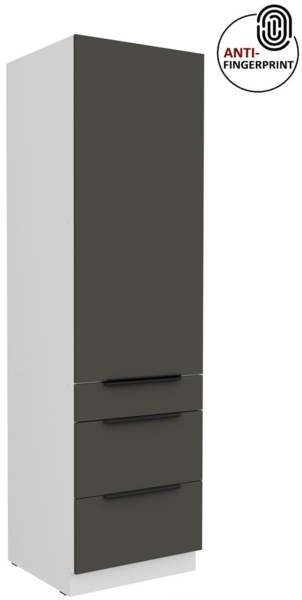 Küchen Hochschrank 60 cm Küche ARIA Graphite ultra matt + Weiss matt, hochwertige Fronten mit Anti Fingerprint Beschichtung, Soft-Close Küchenzeile Küchenblock