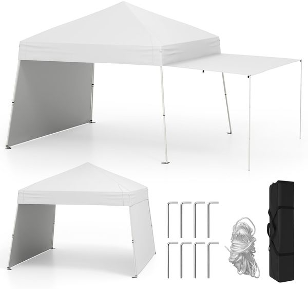 430 x 280 cm Pop-up Pavillon mit 2 Umwandelbaren Seitenwänden zu Markise Weiß