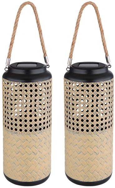 2x LED Solarleuchte, Bambus, schwarz-braun, H 45 cm