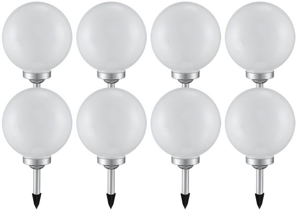 8er Set LED Solarleuchte, Kugel weiß, H 62 cm