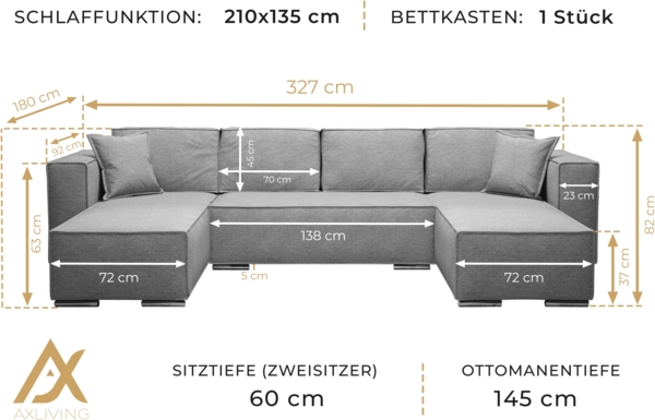 AX LIVING Ecksofa mit Schlaffunktion Vinoria U-Form 327 cm Farbe Bordeaux Bild 4