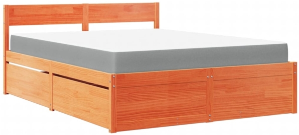 vidaXL Bett mit Schubladen und Matratze Wachsbraun 140x200 Massivholz 3281900