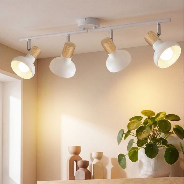 ZMH Deckenstrahler 4 Flammig Industrial E14 Deckenleuchte für Treppenhaus Schlafzimmer, Hochwertige Design, ohne Leuchtmittel, 350° Schwenkbar Weiß Vintage Flurlampe