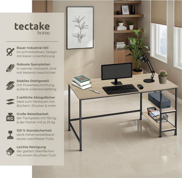 tectake Schreibtisch Computer-Schreibtisch (1-St, 1 tlg), Geradliniger Computer-Schreibtisch im minimalistischen Industrie-Stil