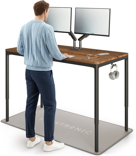 Desktronic Elektrisch höhenverstellbarer Schreibtisch HomeMax 160x80cm Schwarz/Massives Walnussholz mit Memory-Funktion, Anti-Kollisions Technologie, USB-A und USB-C-Ladeanschlüssen